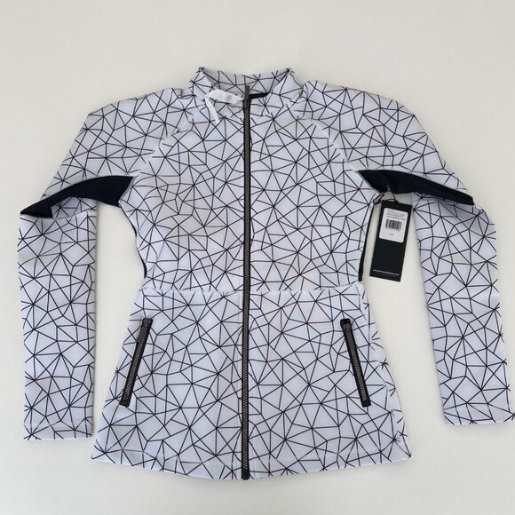 Karma Athletics White & Black Geometric Full-Zip Womens Jacket Lightweight Activ - Picture 6 of 16